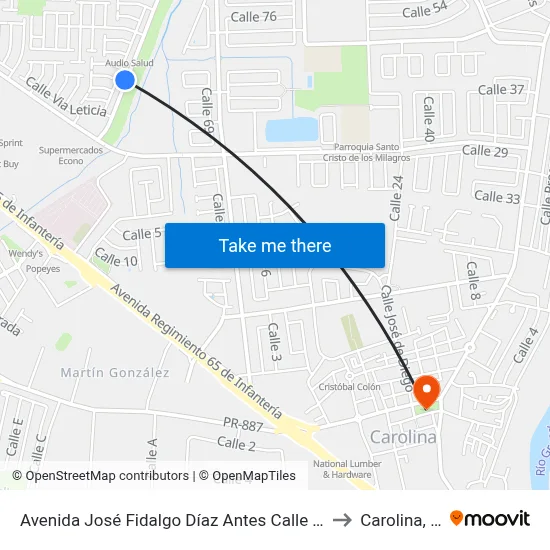 Avenida José Fidalgo Díaz Antes Calle Vía 45 to Carolina, PR map