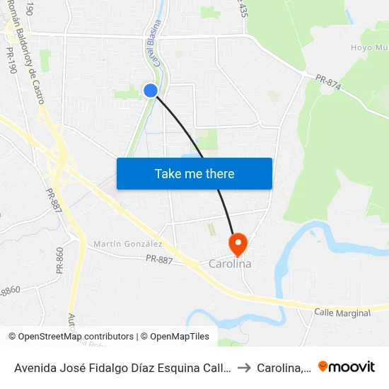 Avenida José Fidalgo Díaz Esquina Calle Vía 26 to Carolina, PR map