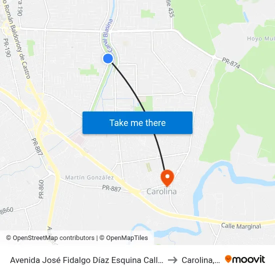 Avenida José Fidalgo Díaz Esquina Calle Vía 25 to Carolina, PR map