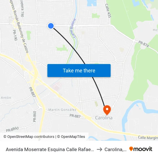 Avenida Moserrate Esquina Calle Rafael Carrion to Carolina, PR map