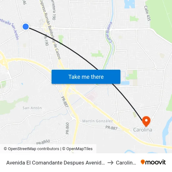 Avenida El Comandante Despues Avenida Monserrate to Carolina, PR map