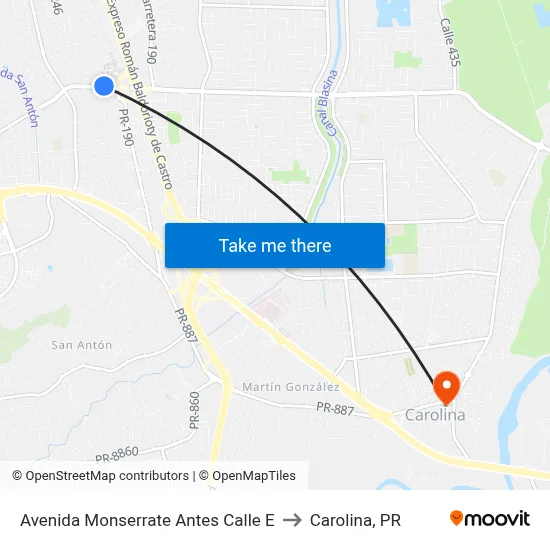 Avenida Monserrate Antes Calle E to Carolina, PR map