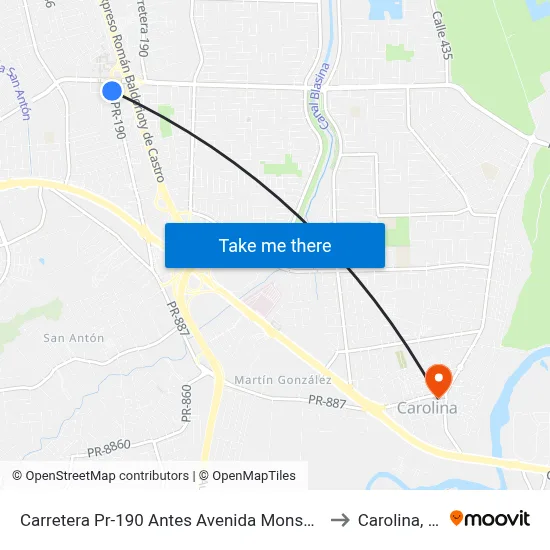 Carretera Pr-190 Antes Avenida Monserrate to Carolina, PR map