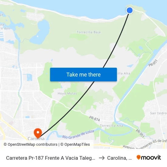 Carretera Pr-187 Frente A Vacia Talega 2 to Carolina, PR map
