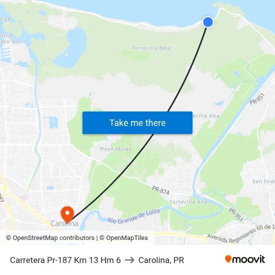 Carretera Pr-187 Km 13 Hm 6 to Carolina, PR map