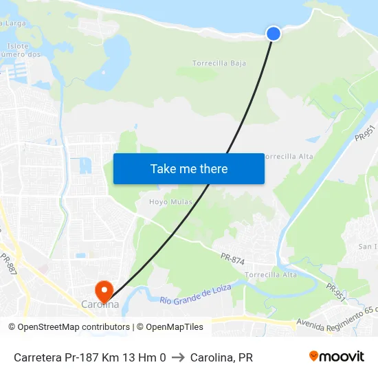 Carretera Pr-187 Km 13 Hm 0 to Carolina, PR map