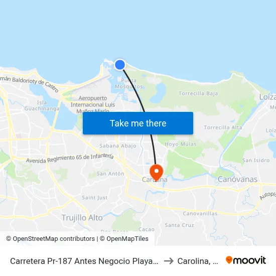 Carretera Pr-187 Antes Negocio Playa 79 to Carolina, PR map