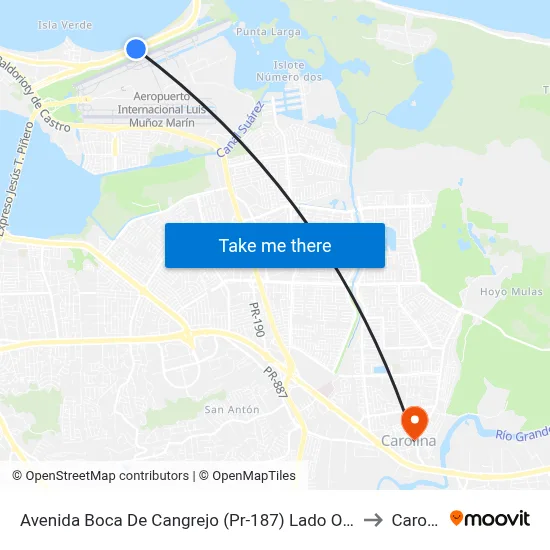 Avenida Boca De Cangrejo (Pr-187) Lado Opuesto 1ra Entrada Balneario Carolina to Carolina, PR map