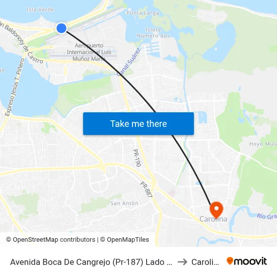 Avenida Boca De Cangrejo (Pr-187)  Lado Opuesto Hotel Marriot to Carolina, PR map