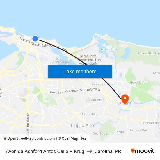 Avenida Ashford Antes Calle F. Krug to Carolina, PR map