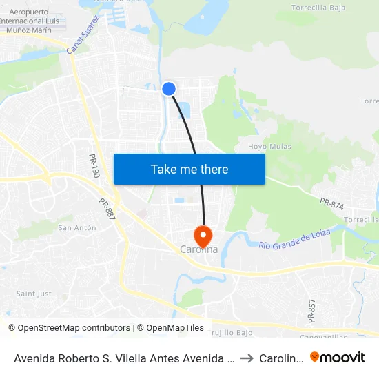 Avenida Roberto S. Vilella Antes Avenida Roberto Clemente to Carolina, PR map