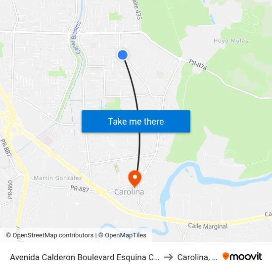 Avenida Calderon Boulevard Esquina Calle 1 to Carolina, PR map