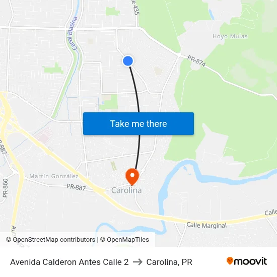 Avenida Calderon Antes Calle 2 to Carolina, PR map