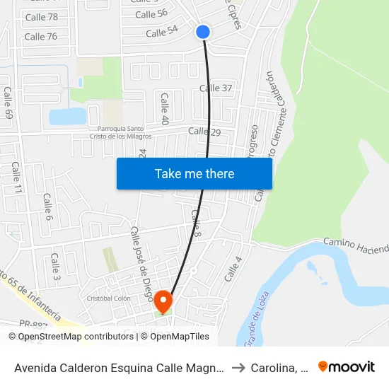 Avenida Calderon Esquina Calle Magnolia to Carolina, PR map