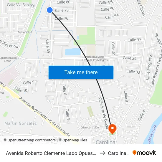 Avenida Roberto Clemente Lado Opuesto Calle 78 to Carolina, PR map