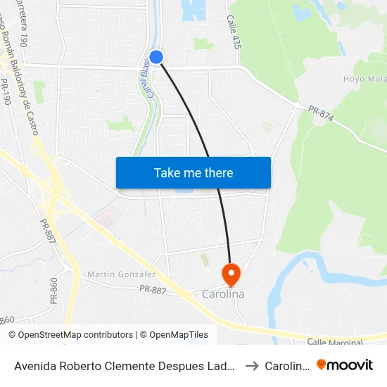 Avenida Roberto Clemente Despues Lado Opuesto Calle 81 to Carolina, PR map
