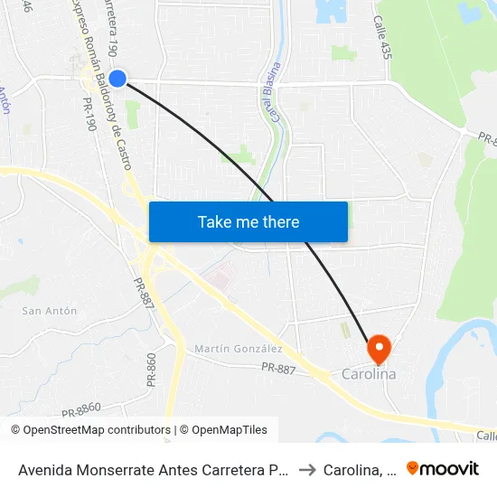 Avenida Monserrate Antes Carretera Pr-190 to Carolina, PR map