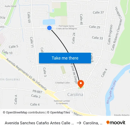 Avenida Sanches Cataño Antes Calle 17 to Carolina, PR map