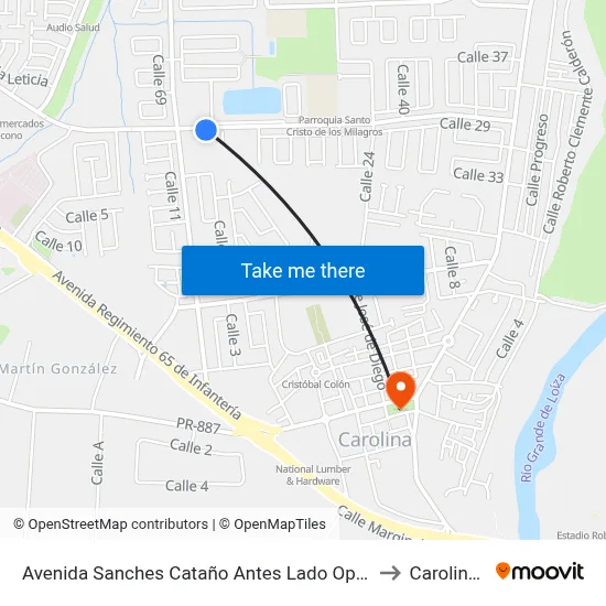 Avenida Sanches Cataño Antes Lado Opuesto Calle 63 to Carolina, PR map