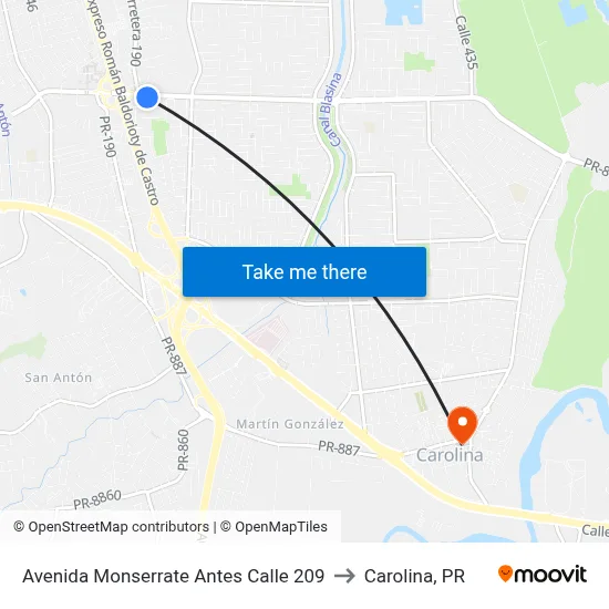 Avenida Monserrate Antes Calle 209 to Carolina, PR map