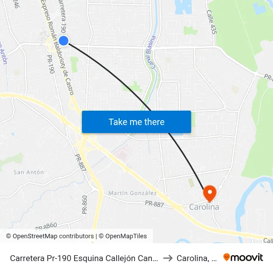 Carretera Pr-190 Esquina Callejón Canales to Carolina, PR map