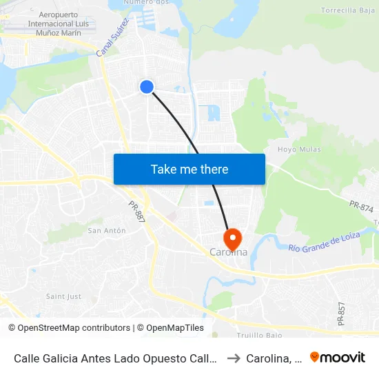 Calle Galicia Antes Lado Opuesto Calle 122 to Carolina, PR map