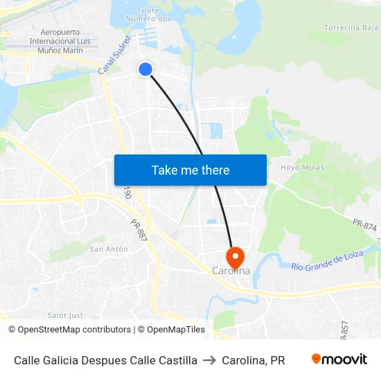 Calle Galicia Despues Calle Castilla to Carolina, PR map