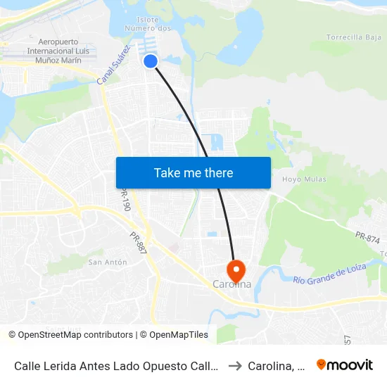 Calle Lerida Antes Lado Opuesto Calle 1 to Carolina, PR map
