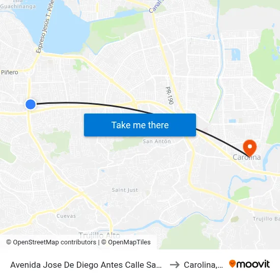 Avenida Jose De Diego Antes Calle San Felipe to Carolina, PR map