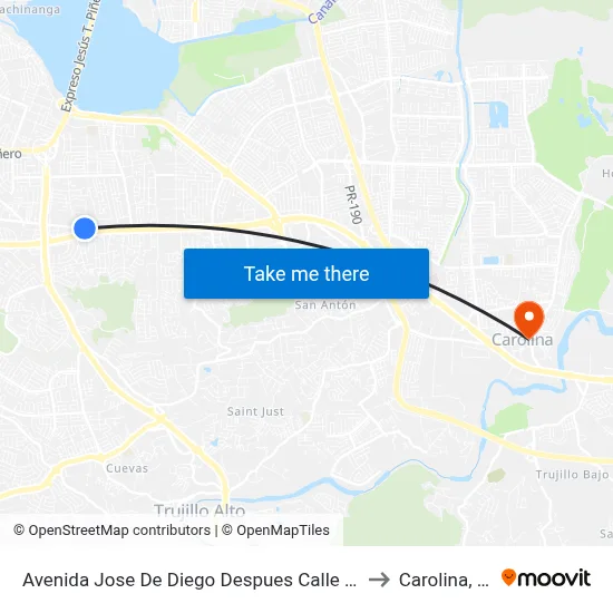 Avenida Jose De Diego Despues Calle Brisa to Carolina, PR map