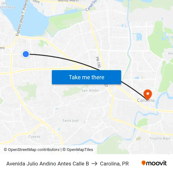 Avenida Julio Andino Antes Calle B to Carolina, PR map