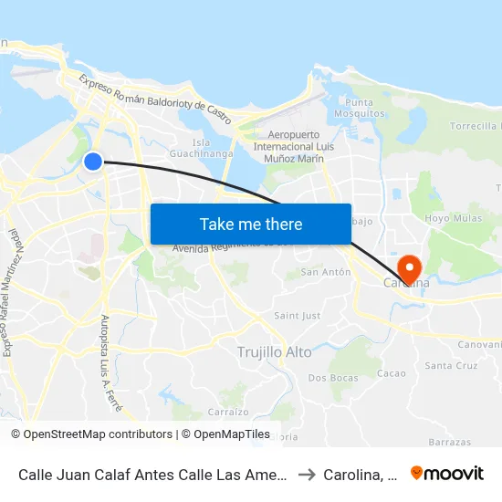 Calle Juan Calaf Antes Calle Las America to Carolina, PR map