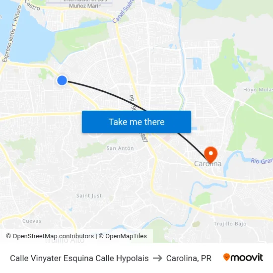 Calle Vinyater Esquina Calle Hypolais to Carolina, PR map