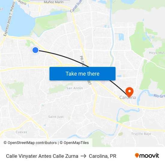 Calle Vinyater Antes Calle Zurna to Carolina, PR map