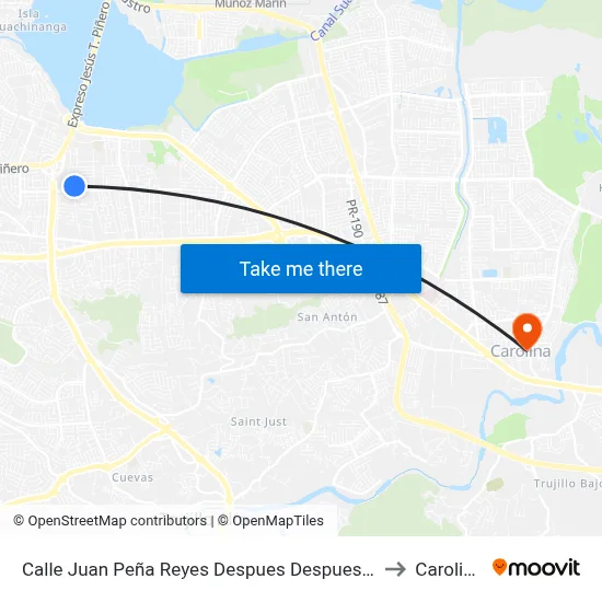 Calle Juan Peña Reyes Despues Despues Calle Julio C. Artiaga to Carolina, PR map