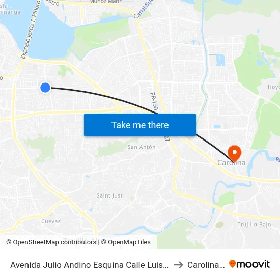 Avenida Julio Andino Esquina Calle Luis R. Miranda to Carolina, PR map