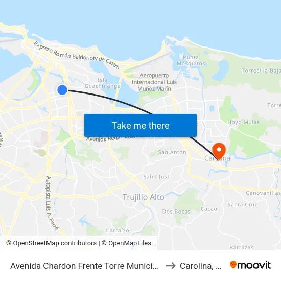 Avenida Chardon Frente Torre Municipal to Carolina, PR map