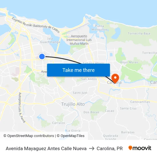Avenida Mayaguez Antes Calle Nueva to Carolina, PR map