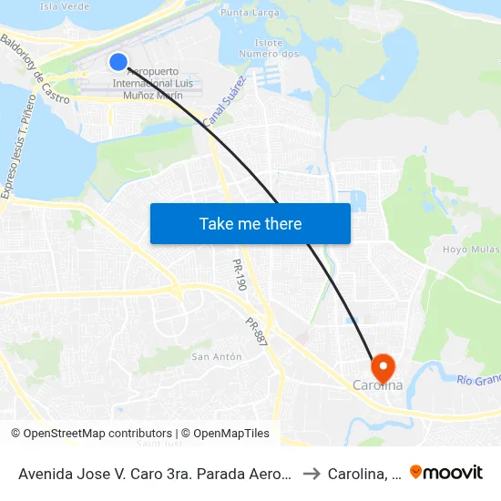 Avenida Jose V. Caro 3ra. Parada Aeropuerto to Carolina, PR map