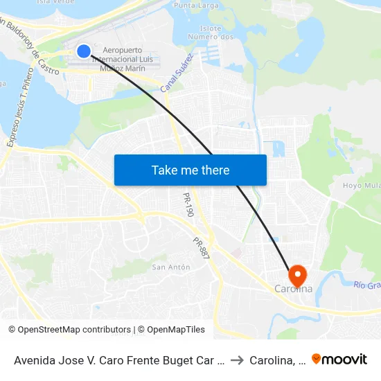 Avenida Jose V. Caro Frente Buget Car Rental to Carolina, PR map