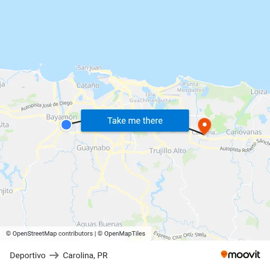 Deportivo to Carolina, PR map