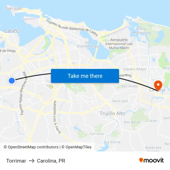 Torrimar to Carolina, PR map