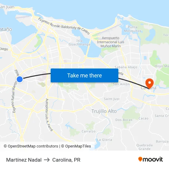 Martínez Nadal to Carolina, PR map