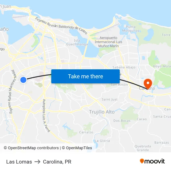 Las Lomas to Carolina, PR map