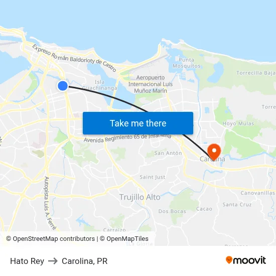 Hato Rey to Carolina, PR map
