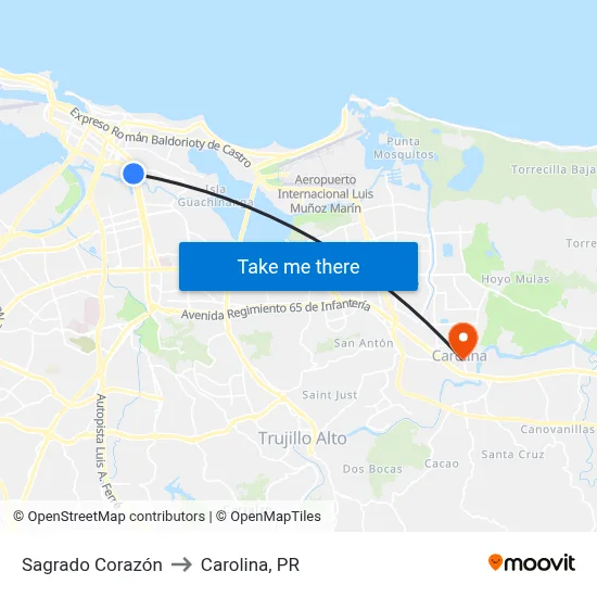 Sagrado Corazón to Carolina, PR map
