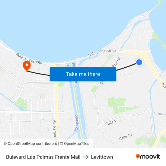Bulevard Las Palmas Frente Mall to Levittown map