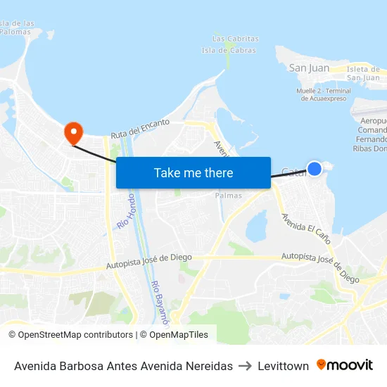 Avenida Barbosa Antes Avenida Nereidas to Levittown map