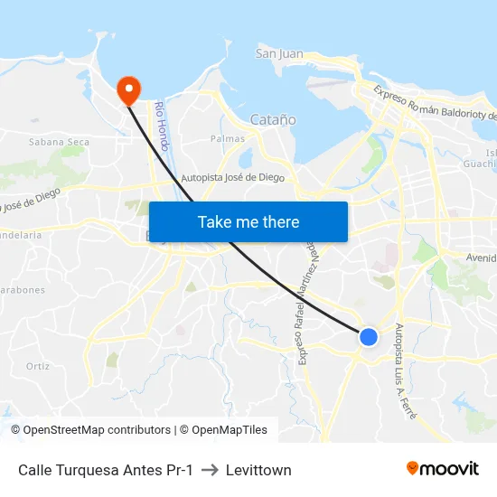 Calle Turquesa Antes Pr-1 to Levittown map