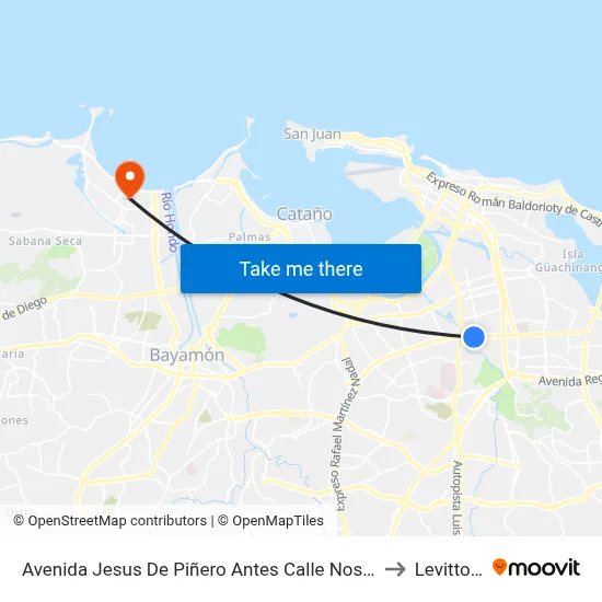 Avenida Jesus De Piñero Antes Calle Nostre Dane to Levittown map